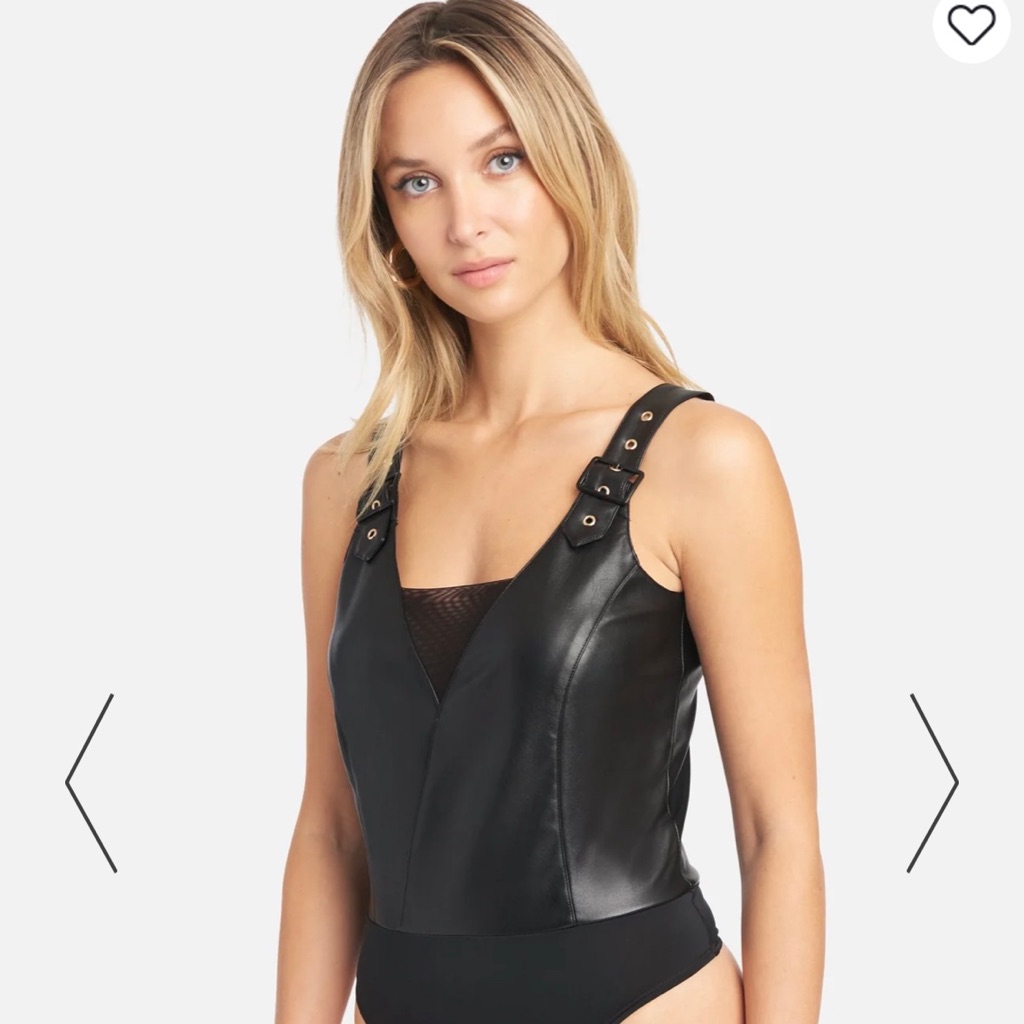Bebe Buckle Strap Vegan Leather Bodysuit